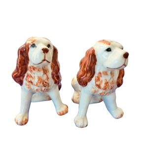 Vintage Spaniel Dog Salt and Pepper Shakers Ceramic Japan Brown White #2936